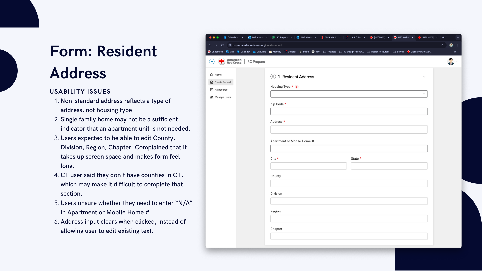 Example of slide showing usability testing findings related to address entry